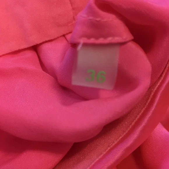 From Future 100% Silk Hot Pink Mini Skirt with Orange Lace Trim Size S - Picture 4 of 7